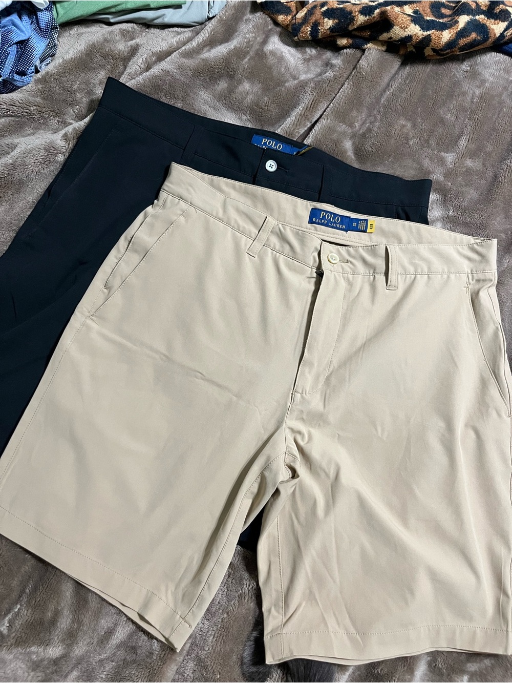 Ralph Lauren Polo Flat Front Shorts in Black and Khaki. Performance fabric.